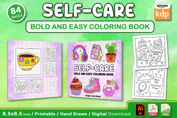 Download Self Care Bold and Easy Coloring Book - Easy coloring book Collection