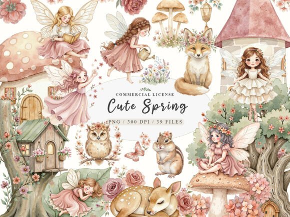 Download Cute Spring Fairy &amp; Woodland Animals Png - Cute Collection