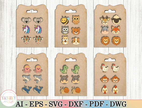Download Cute Animal Stud Earrings SVG Bundle - Cute Collection