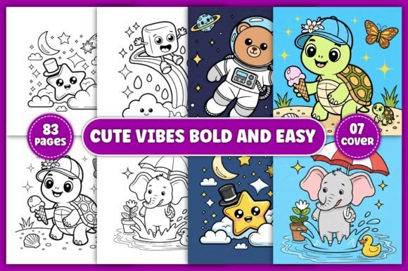 Download Cute Vibes Bold and Easy Coloring Book - Cute Collection