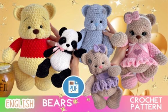 Download Crochet 5 Bears Amigurumi PDF Pattern - Premium Bundle
