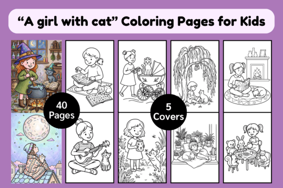Download 40 Cute Girl and Cat Coloring Pages - Cute Collection