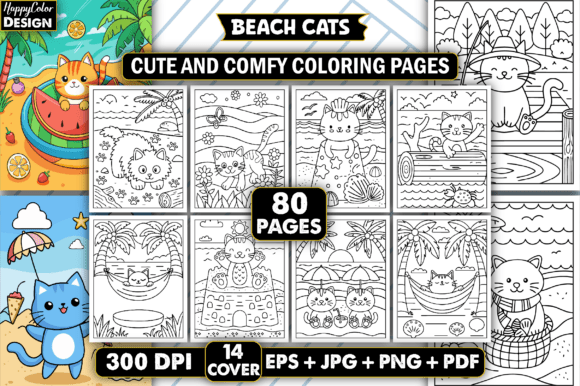 Download Beach Cats Cute and Comfy Coloring Pages - Cute Collection
